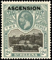 Ascension 1922 2d blot on scroll SG 4b mint 1922 2d black and grey ...