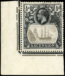 Ascension 1924-33 ½d cleft rock variety SG 10c used 1924-33 ½d ...