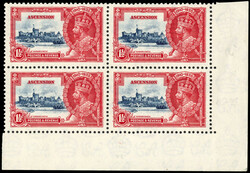 Ascension 1935 1½d kite and horizontal log SG 31l block mint 1935 ...