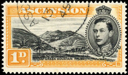 Ascension SG 39ca 1949 1d perf 14 Mountaineer flaw used 1949 1d black ...