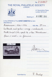 Ascension SG 39ca 1949 1d perf 14 Mountaineer flaw used 1949 1d black ...