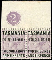 Tasmania 1886 essay pair mint 1886 overprint and 2s6d surcharge De La ...