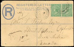 Bermuda SG 11 pair on 1897 registered envelope to Nova Scotia 1897 2d ...