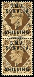 BOIC Somalia SG S18 var used1948 BMA 1s on 1/-vertical pair, the ...
