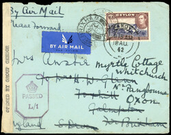 Ceylon 1942 Group Censor cover 1942 censored airmail cover to Devon ...