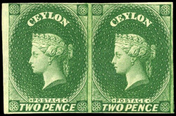 Ceylon SG 3 1857-59 2d green imperf pair mint 1857-59 2d green ...