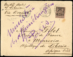 France 1897 cover to French consul, Liberia, returned 1897 envelope ...