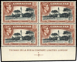 Gibraltar SG 128bb imprint block mint 1942-51 2/- perf 13 imprint ...