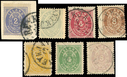 Iceland 1873 perf 14x13½ 2sk and 8sk plus perf 12½ 3sk, 4sk and ...