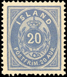 ICELAND 1882 20a ultramarine hinged mint with Certificate 1882 perf ...