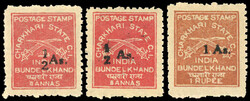 IFS Charkhari SG 54, a, 55 mint1939-40 ½a on 8a brown-red, two ...