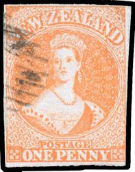 New Zealand SG 4 used 1855-58 No Wmk 1d red on blued paper, three ...