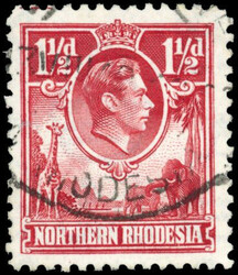 Northern Rhodesia SG 29b 1938 1½d red with R7/1 'tickbird' used ...