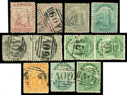Nevis SG 1/14 group used 1862 greyish paper set of four, occasional ...
