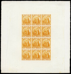 Nevis SG 3 Colour Proof sheet in orange 1862 greyish paper issue. 6d ...