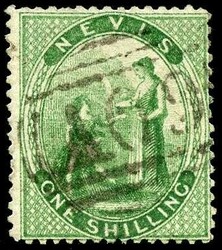 Nevis SG 14a used 1867-76 white paper 1s yellow-green on ...