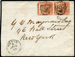 Nevis SG 16 pair on cover to New York 1880 envelope to New York ...