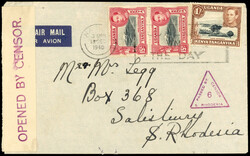 Southern Rhodesia censor on 1940 incoming cover from KUT 1940 ...