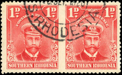 Southern Rhodesia SG 2a 1924 1d pair imperf between used 1924 1d ...