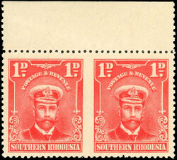 Southern Rhodesia SG 2a 1d pair imperf between mint1924-9 1d bright ...