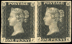 GB 1840 1d black Plate 5 pair mint 1840 1d black Pl. 5, horizontal ...
