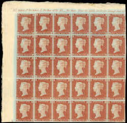 GB SG 8 1841 1d Plate 92 mint block of 30 1841 1d red-brown Plate 92 ...