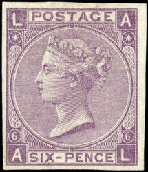 GB SG 96 1865 6d deep lilac imperforate plate proof 1865 3d deep ...