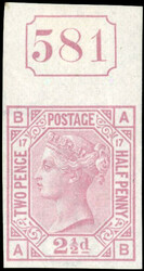 GB SG 141 1880 2½d Plate 17 imprimatur with current number 1880 2½d ...