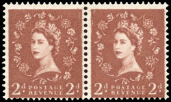 GB SG 573 1958 2d light red-brown Dollis Hill trial pair mint 1958 2d ...