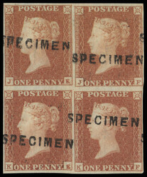 GB SG8var 1841 1d Red-brown Pl.90 SPECIMEN Block of four. 1841 1d ...