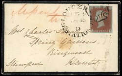 GB 1841-53 1d red-brown (AK), margins cut into to good, on mourning ...
