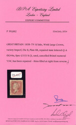 GB 1864-79 1d lake-red, variety imperforate, SG 44a 1864-79 1d ...