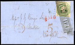 GB 1856 entire to New York, USA, franked by 1847-54 embossed 1s green ...