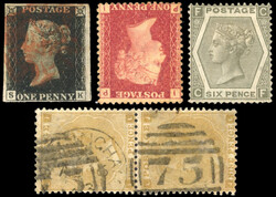 GB QV selection of five stamps QV selection comprising 1840 1d black, ...