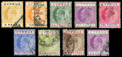 Cyprus SG 60a/68b 1904-10 varieties used1904-10 5pa (faulty), 10pa, ...