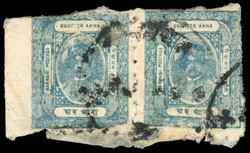 I.F.S. Barwani SG 1 used pair 1917-21 ¼a light blue on medium wove ...