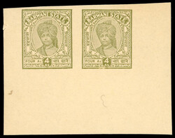I.F.S. Barwani SG 36A,var 4a imperf plate proof pair 1932-47 Devi ...
