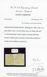 I.F.S Kishangarh SG 25a ½a pale yellow-olive imperf pair unused ...