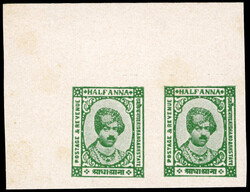 I.F.S Kishangarh SG 73ab ½a imperf pair 1928-36 ½a deep green, on ...