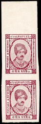 I.F.S Kishangarh SG 80a 5r imperf vertical pair 1928-36 5r claret on ...