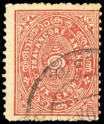 I.F.S Travancore SG 35f 6ca compound perf used 1924-39 6ca brown-red, ...
