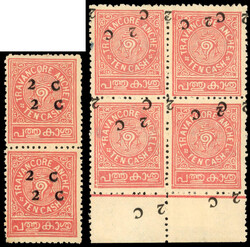 I.F.S Travancore SG 59c & 59c collection 1932 2c on 10ca pink, ...