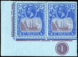 St Helena SG 108c Plate pair mint 1922-37 2s purple and blue on blue ...