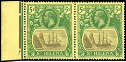 St Helena SG 110a pair mint 1922-37 5s grey and green on yellow paper ...