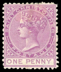 St Christopher 1870-82 1d magenta, perf 12½, showing variety ...