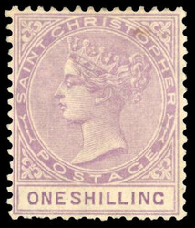 St Christopher 1882-90 1s mauve, with variety watermark inverted, ...