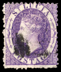 St Lucia 1867-76 (6d) violet, perf 12½, with variety watermark ...