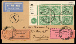 Zanzibar SG D3, 19 1933 incoming cover Postage Dues. 1933 incoming ...