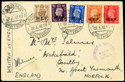 BOIC MEF SG M6a, 7, 8a-10a cover 1942 envelope to Norfolk with set of ...