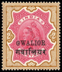 I.C.S. Gwalior SG 35a 1885-97 2r small G mint 1885-97 2r carmine and ...